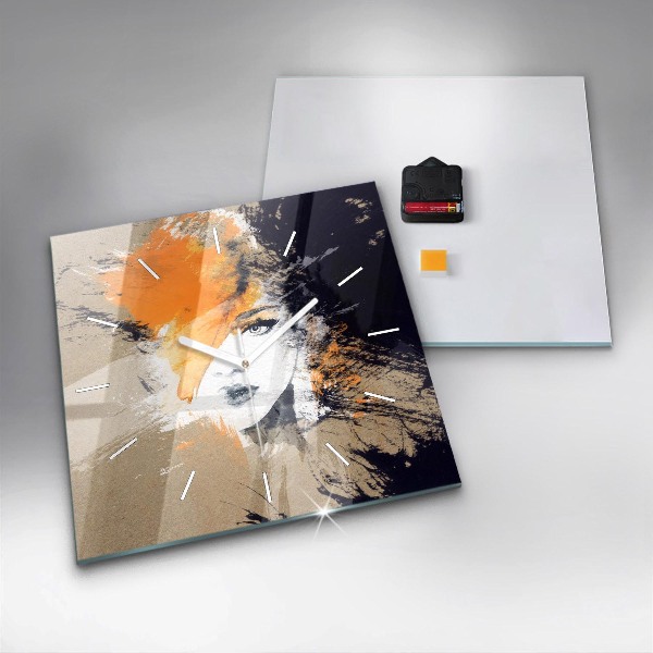 Square wall clock Portrait of a woman abstract
