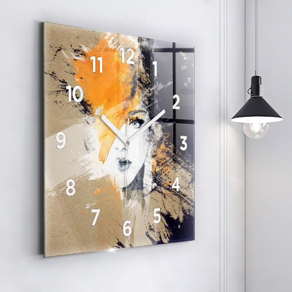 Square wall clock Portrait of a woman abstract