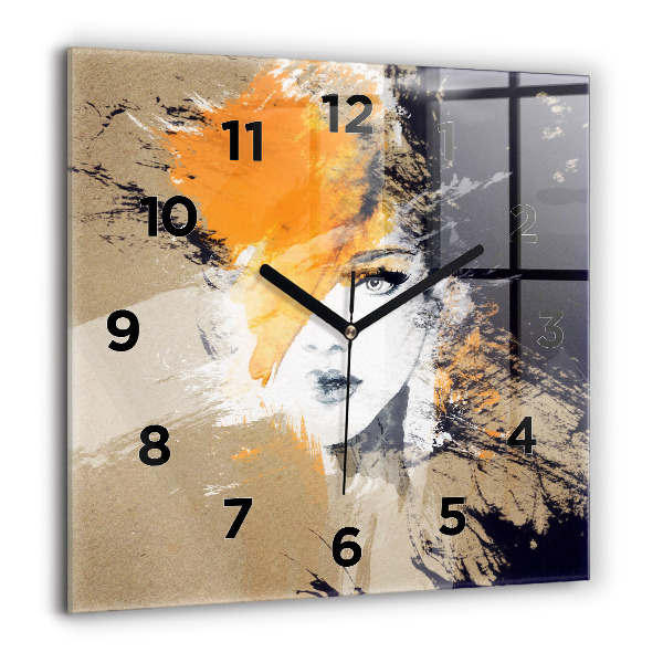 Square wall clock Portrait of a woman abstract
