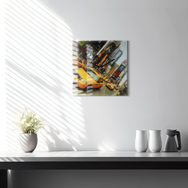 Square wall clock New York City taxis