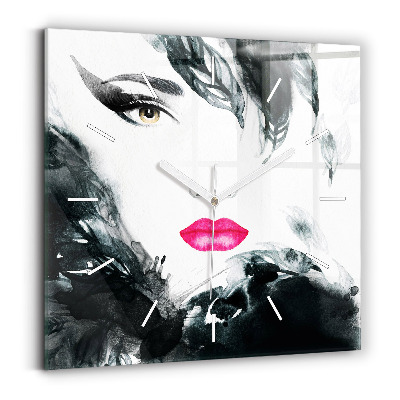Square wall clock Portrait of a woman red lips