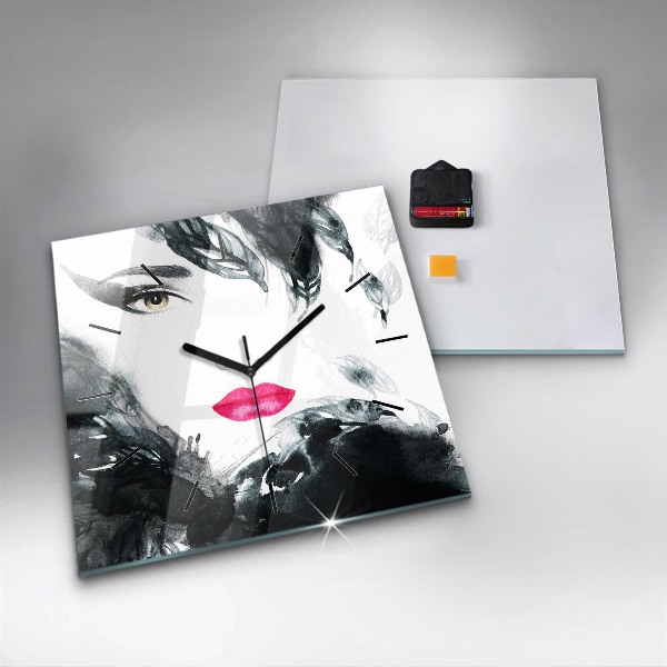 Square wall clock Portrait of a woman red lips