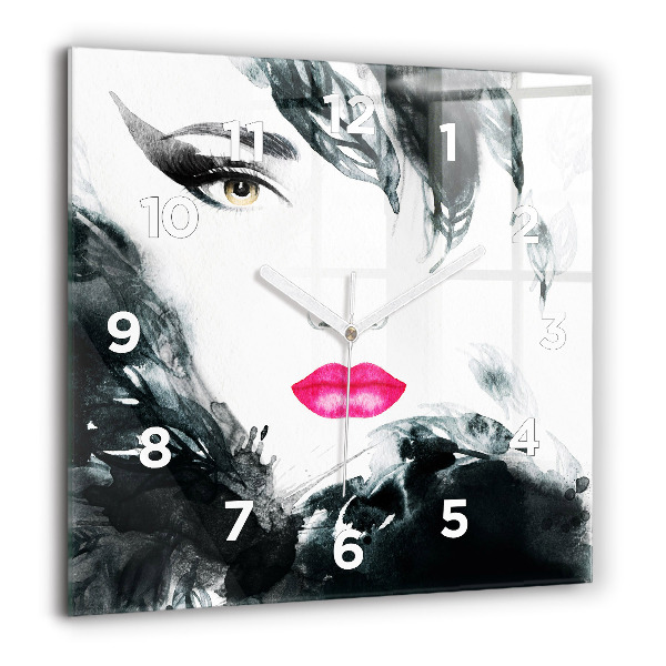 Square wall clock Portrait of a woman red lips