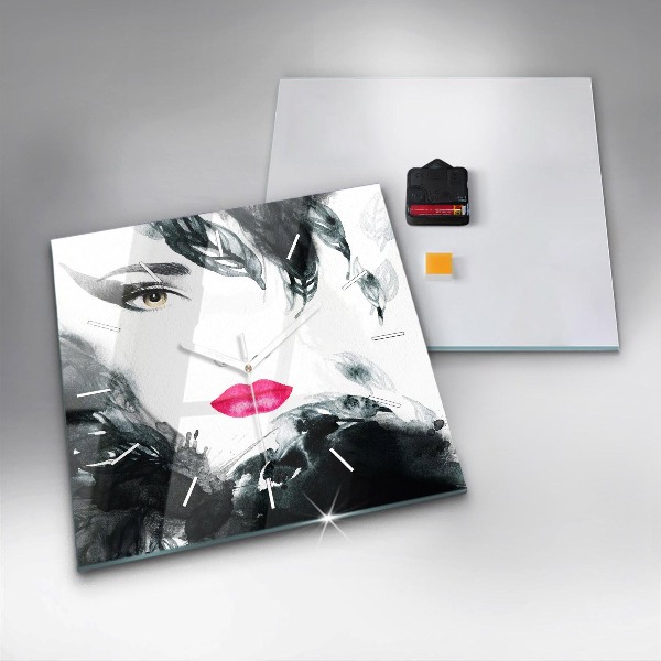 Square wall clock Portrait of a woman red lips
