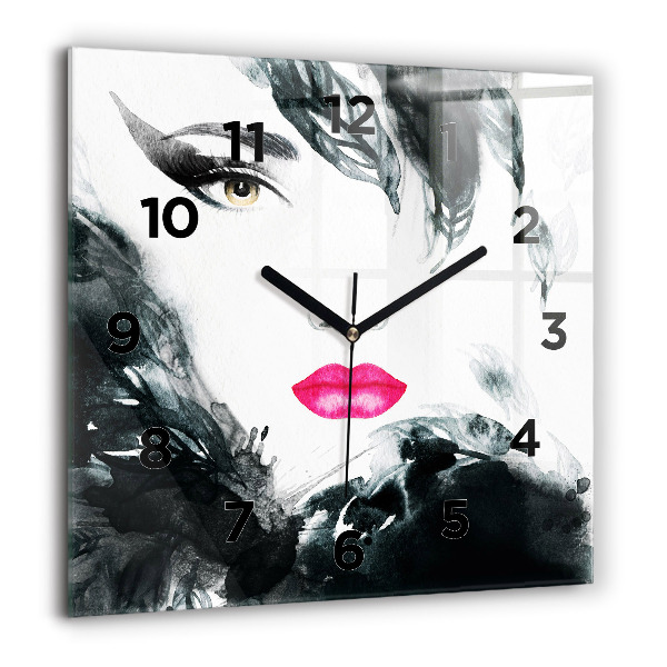 Square wall clock Portrait of a woman red lips
