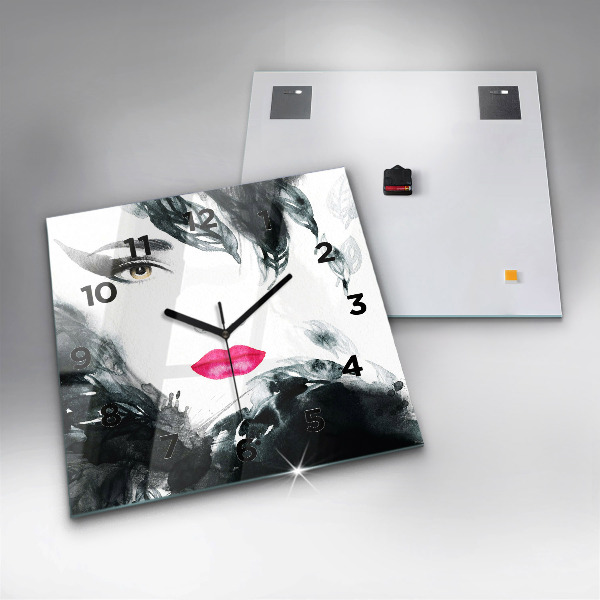 Square wall clock Portrait of a woman red lips