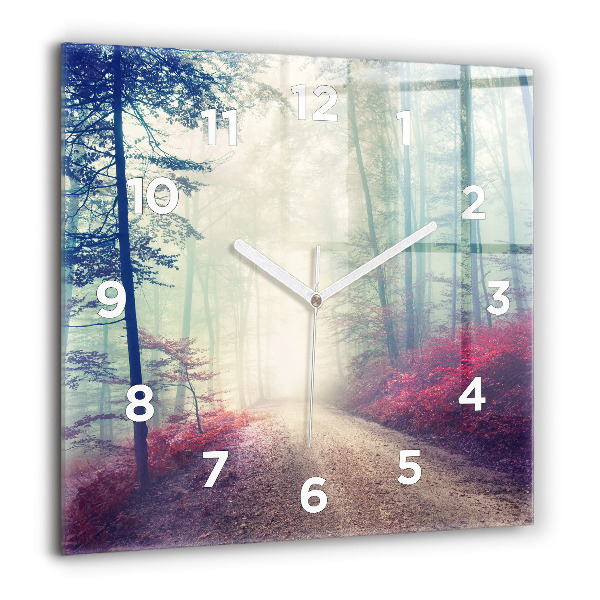 Square wall clock Autumn road Forest Fog