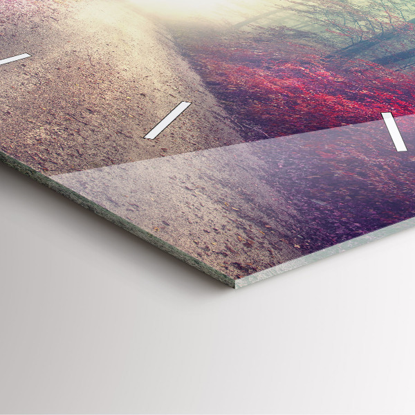 Square wall clock Autumn road Forest Fog