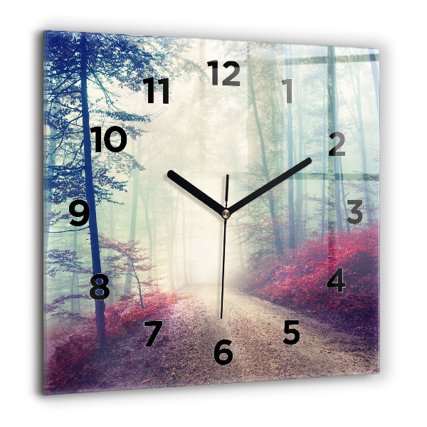 Square wall clock Autumn road Forest Fog