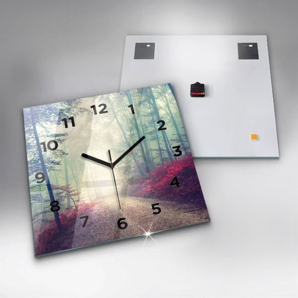 Square wall clock Autumn road Forest Fog