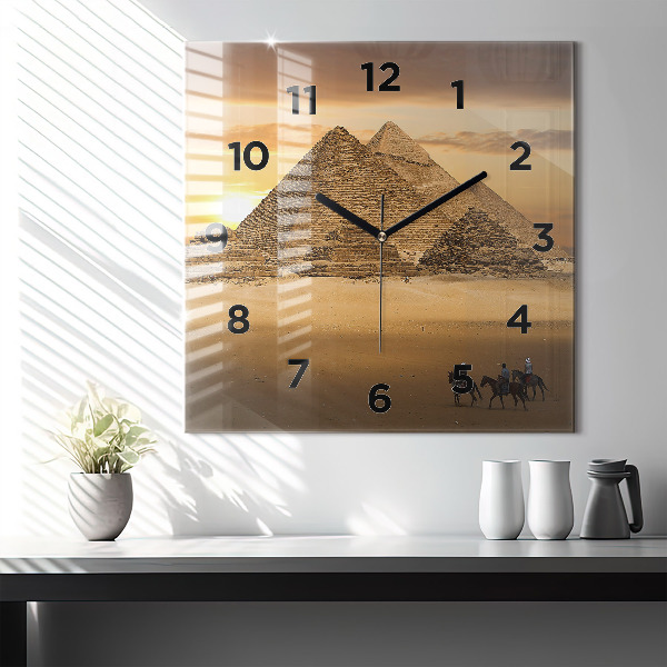 Square wall clock Pyramids and sunset