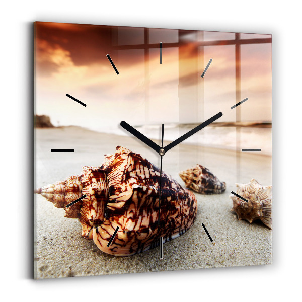 Square wall clock A shell on the beach