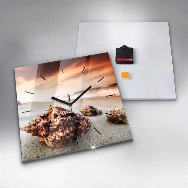 Square wall clock A shell on the beach