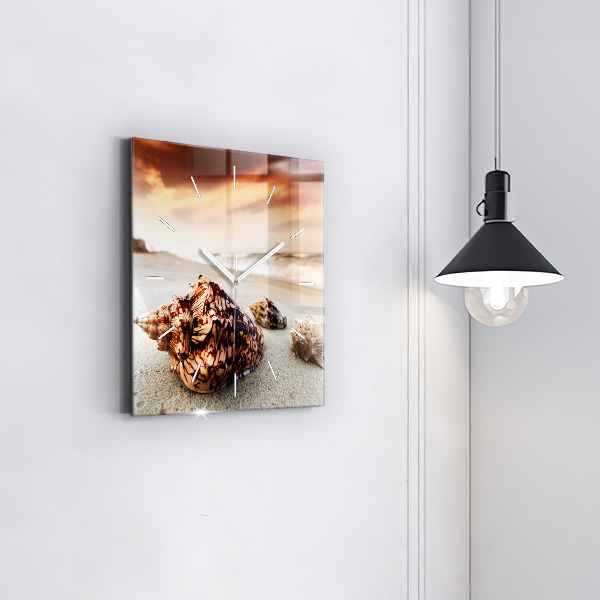 Square wall clock A shell on the beach