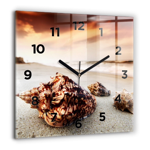 Square wall clock A shell on the beach