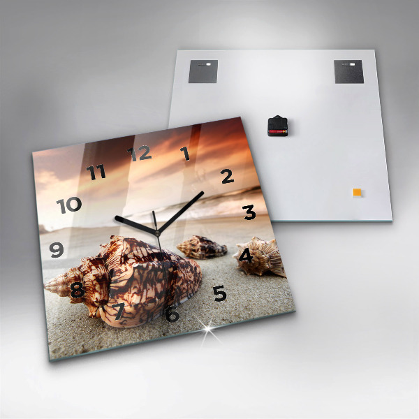 Square wall clock A shell on the beach