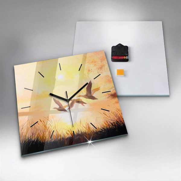 Square wall clock Cranes at sunset