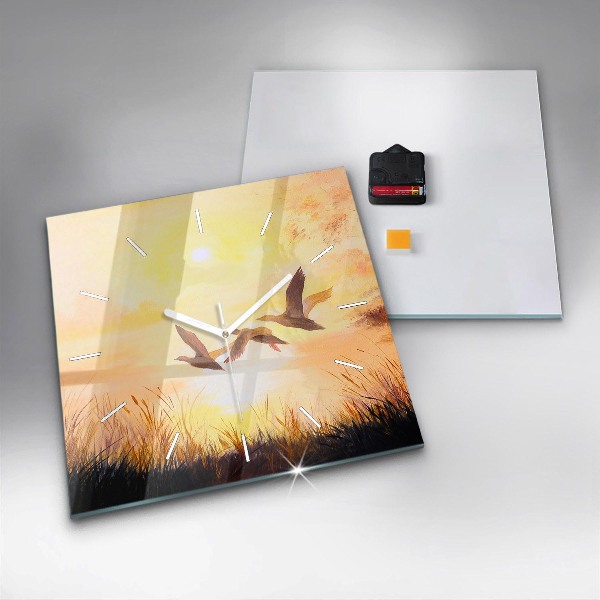Square wall clock Cranes at sunset