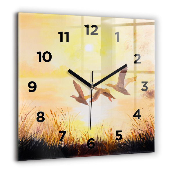 Square wall clock Cranes at sunset