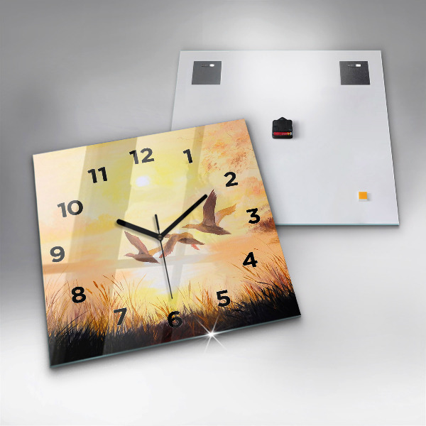 Square wall clock Cranes at sunset