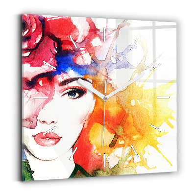 Square wall clock Colorful portrait of a woman