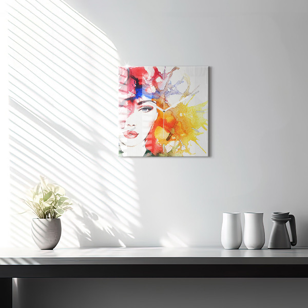 Square wall clock Colorful portrait of a woman