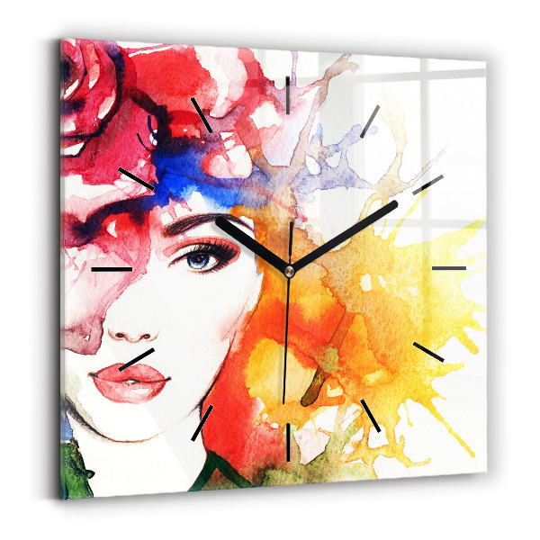 Square wall clock Colorful portrait of a woman