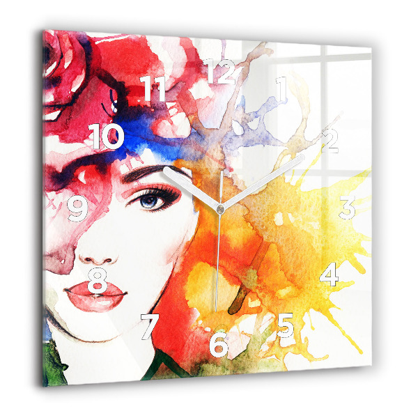 Square wall clock Colorful portrait of a woman