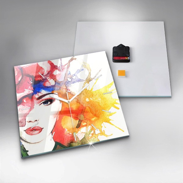 Square wall clock Colorful portrait of a woman