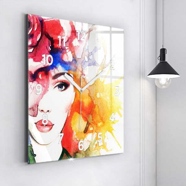 Square wall clock Colorful portrait of a woman