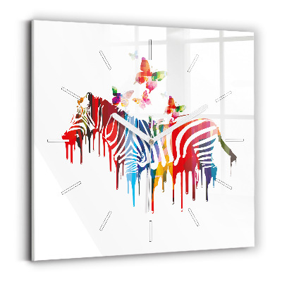 Square wall clock Colorful zebra
