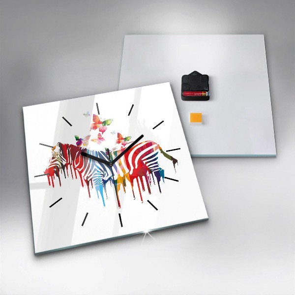 Square wall clock Colorful zebra