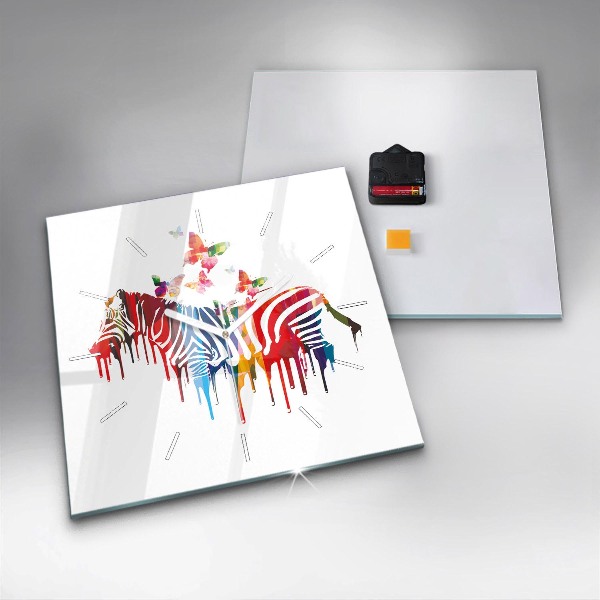 Square wall clock Colorful zebra