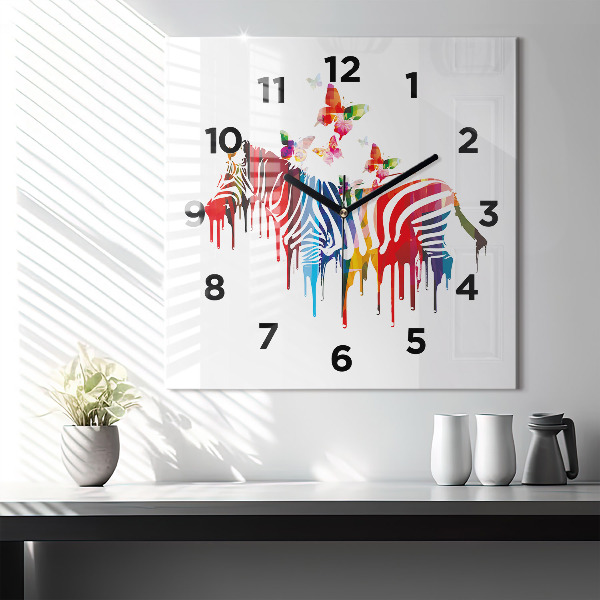 Square wall clock Colorful zebra