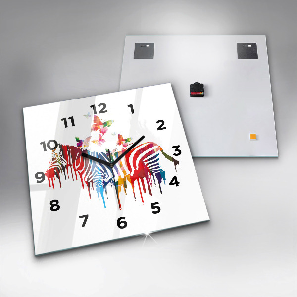 Square wall clock Colorful zebra