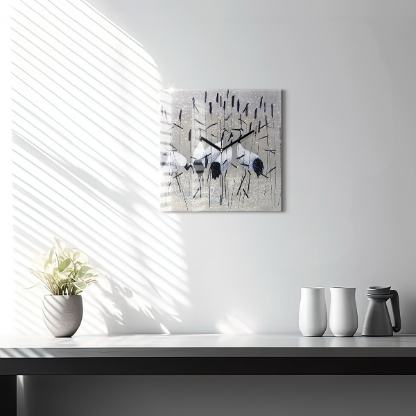 Square wall clock Cranes in the reeds