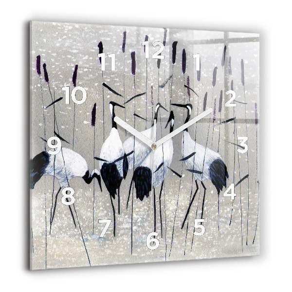 Square wall clock Cranes in the reeds