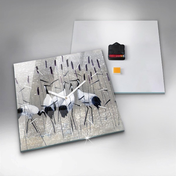 Square wall clock Cranes in the reeds