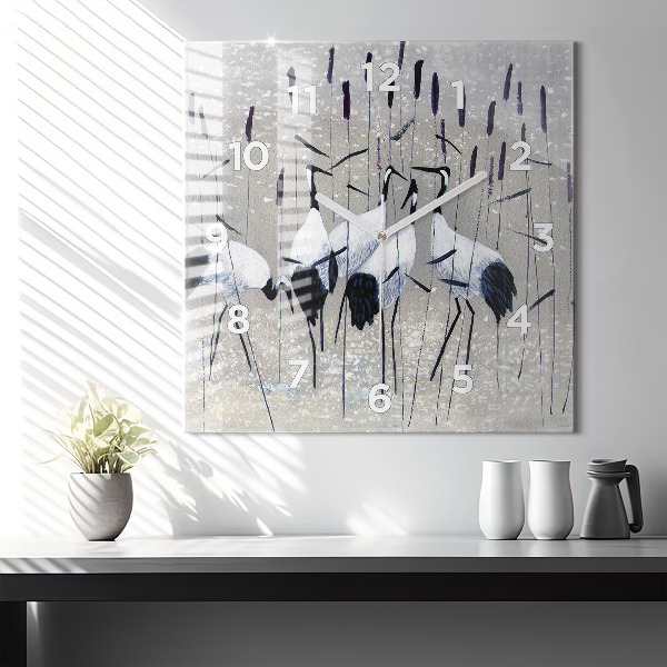 Square wall clock Cranes in the reeds