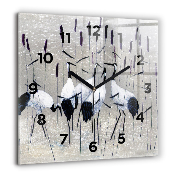 Square wall clock Cranes in the reeds