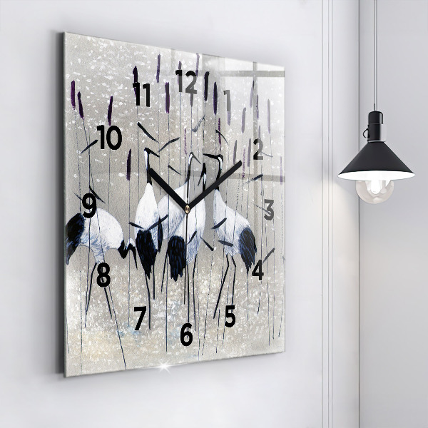 Square wall clock Cranes in the reeds