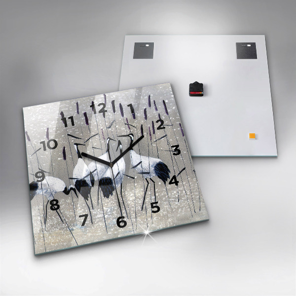 Square wall clock Cranes in the reeds