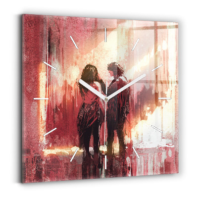 Square wall clock Young couple in love
