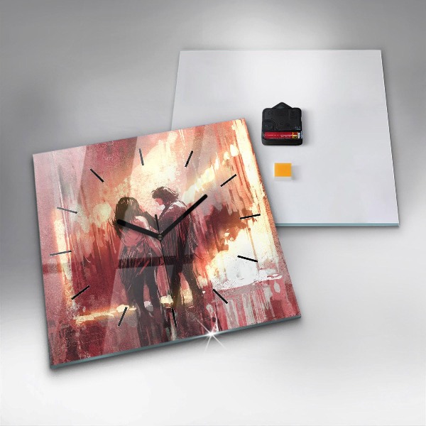 Square wall clock Young couple in love