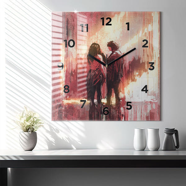 Square wall clock Young couple in love