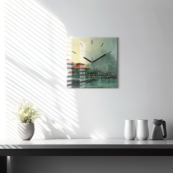 Square wall clock Fishing village