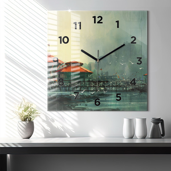 Square wall clock Fishing village