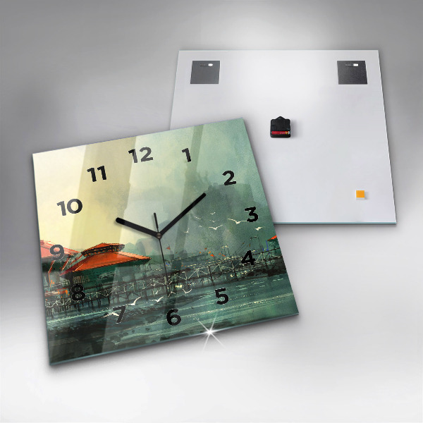Square wall clock Fishing village
