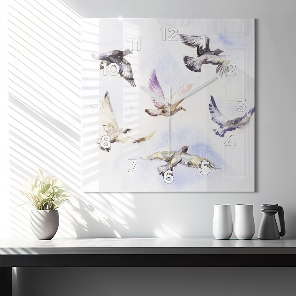 Square wall clock Flying birds