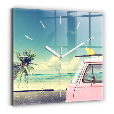 Square wall clock Car with surfboard